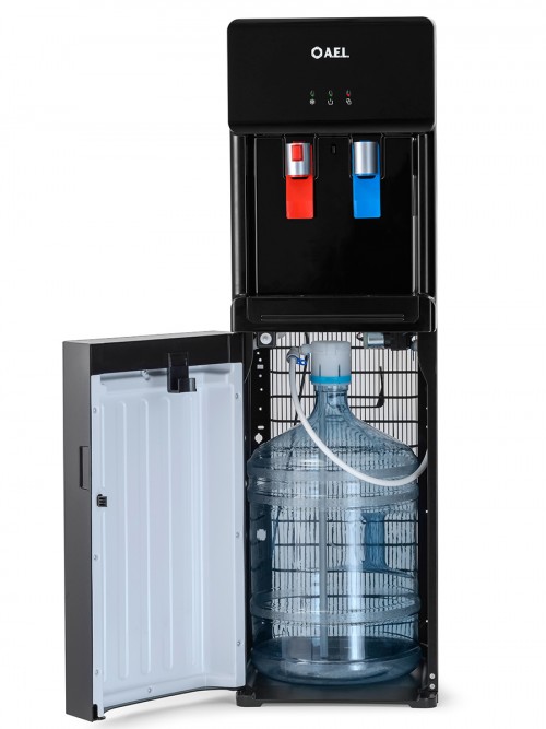 Кулер с нижней загрузкой LC-AEL-850A BLACK Компрессорный кулер с нижней загрузкой бутыли. После снятия крышки с бутыли Вам не надо поднимать её наверх. Просто установите трубку забора воды на бутыль и задвиньте внутрь шкафчика кулера