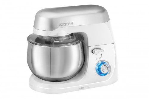 Кухонный комбайн Clatronic KM 3709 weiss Стальная чаша объёмом 5 л (2,5-3 кг теста)/Насадка для смешивания из литого алюминия/Насадка для теста из литого алюминия/Венчик из нержавеющей стали/Поворот на 35°/