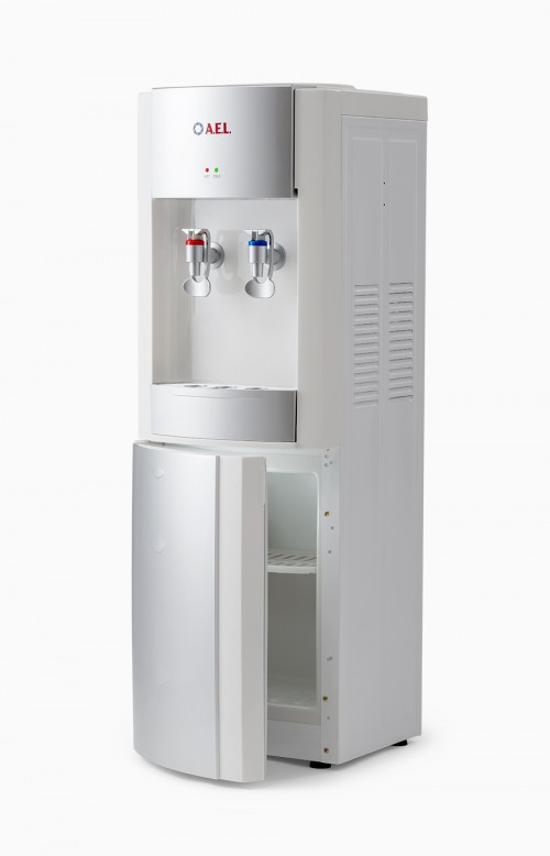 Кулер для воды LD-AEL-28С white/silver кулер с верхней загрузкой электронного охлаждения со шкафчиком (10л). Краники нажим чашкой с внутренней резьбой. 