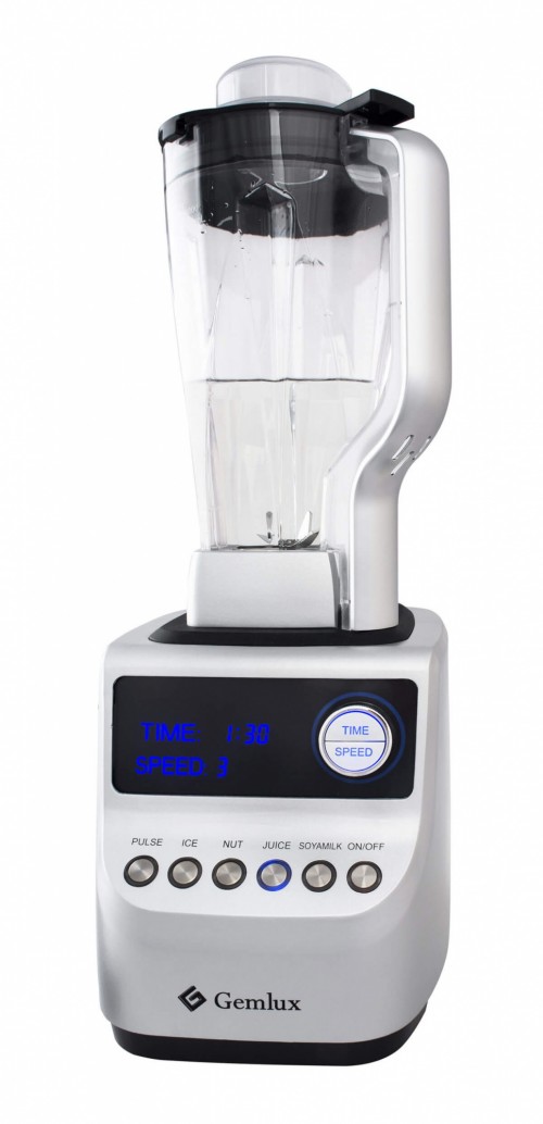 Блендер GEMLUX GL-PB-999P электронное управление с ЖК-дисплеем, 10 скоростей (макс. 30000 об/мин), 5 доп.режимов (пульс, лед, орехи, сок, соевое молоко), стакан из тритана емкостью 2 л, материал корпуса - алюминий
