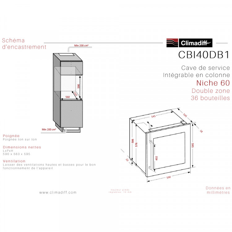 Холодильник винный Climadiff CBI40DB1