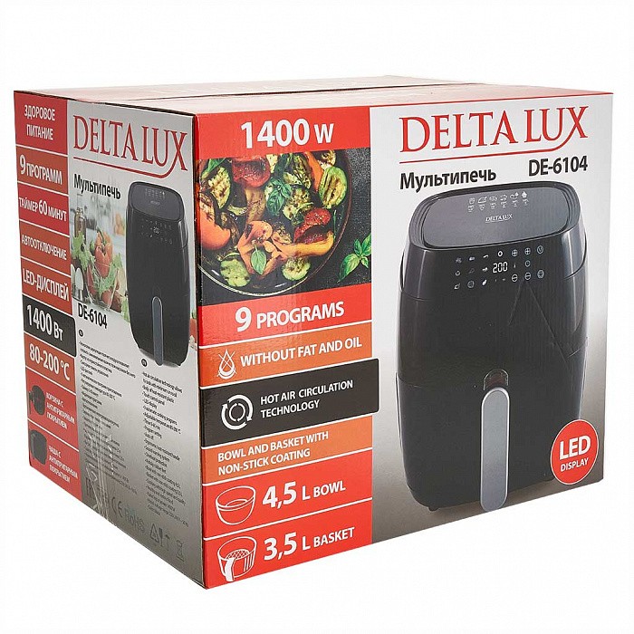 Аэрофритюрница DELTA LUX DE-6104 черная