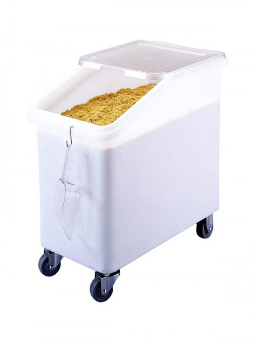 Контейнер передвижной CAMBRO IBS27 Объем контейнера составляет 102 литр, максимальная загрузка муки – 68 кг.  Внутренние и внешние поверхности контейнера легко моются.  Контейнер легко закатывается под рабочий стол.