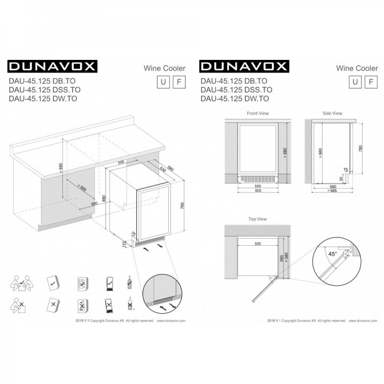Встраиваемый винный шкаф Dunavox DAU-45.125DOP.TO