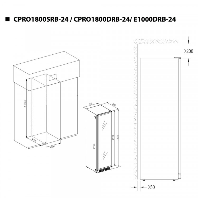 Холодильник винный Temptech CPRO1800SRB-24