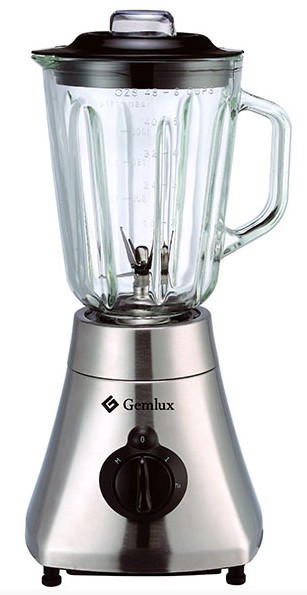 Блендер GEMLUX GL-BL500G настольный, 2 скорости (22000/33000 об/мин) + режим пульсации, 1 стеклянный стакан емкостью 1,5 л с крышкой и мерным колпачком, материал корпуса - нерж сталь