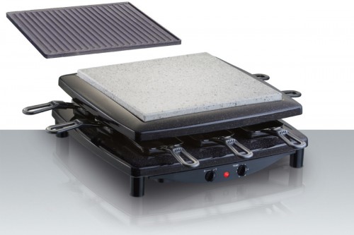 Раклетница Steba RC3 RACLETTE GRILL Съёмная литая пластина для гриля (рифлёная)/Пластина для гриля из натурального камня, устойчивая к порезам и царапинам (гладкая)
8 маленьких сковородок/