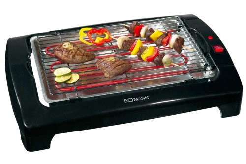 Гриль/барбекю Bomann BQ 1240 N schwarz Площадь гриля: 3 5,5×24,5 cм\Кнопка ВКЛ/ВЫКЛ со световым индикатором\Съемная решетка и нагревательные элементы для легкой чистки\Металлический лоток