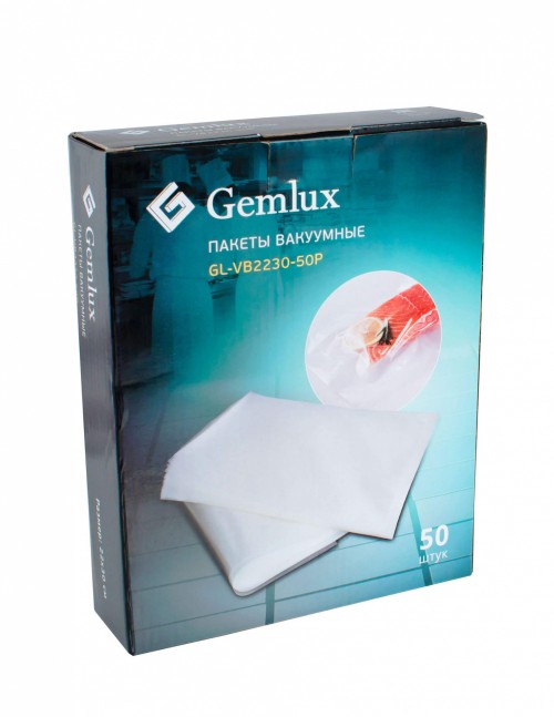 Пакет вакуумный GEMLUX GL-VB2230-50P 22x30 см, 1 сторона плоская (75 мкм), другая - структурированная (толщина 100 мкм), полиэтилен/полиамид, 50 шт. в упак