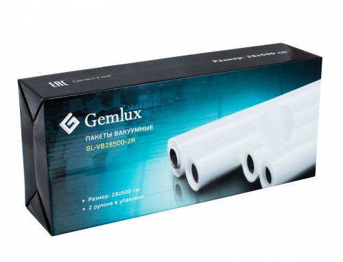 Рулон вакуумный GEMLUX GL-VB28500-2R 28x500 см, 1 сторона плоская (75 мкм), другая - структурированная (толщина 100 мкм), полиэтилен/полиамид, 2 рулона в упаковке
