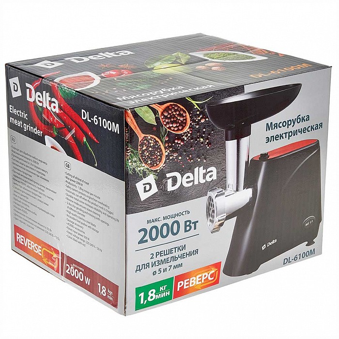 Мясорубка DELTA DL-6100M черная с красным