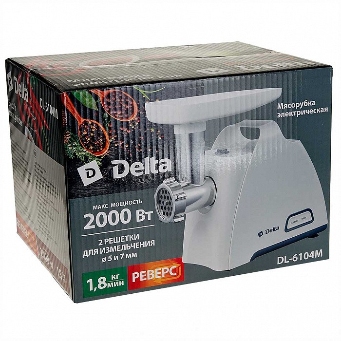 Мясорубка DELTA DL-6104M белая с серым