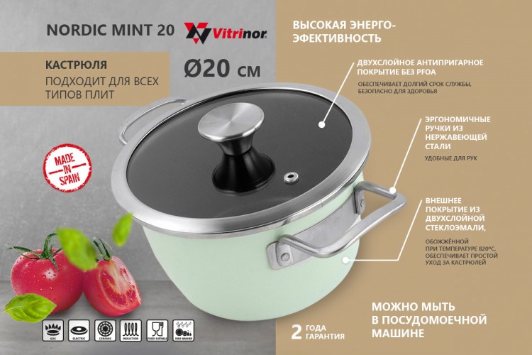 Кастрюля с крышкой Vitrinor Nordic Mint 20